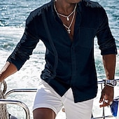 voordelige Vakantie-Voor heren Overhemd linnen overhemd Katoenen linnen overhemd Zomer overhemd Strand hemd Overhemd met knopen Effen Casual Dagelijks Zwart Wit Marineblauw blauw Lange mouw Strijkijzer Lente zomer