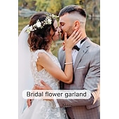 abordables Accessoires de coiffure-guirlande de couronne de fleurs de feuilles - guirlande de cheveux faite à la main couronne de fleurs bandeaux de fleurs réglables pour mariage fête de mariage couronne de feuilles de fleurs (blanc