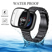 abordables Correas de reloj Fitbit-Correa de Smartwatch Compatible con Fitbit Versa 4 Sense 2 Versa 3 Sense Versa 2 Acero Inoxidable Reloj inteligente Correa con caso con herramienta de eliminación Cierre Metálico Correa Deportiva