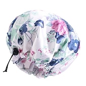 abordables Aparatos para el baño-gorro de ducha de seda con estampado de leopardo, gorro de ducha de doble capa impermeable, gorros de pelo eva reutilizables para la protección del cabello, siete colores disponibles, para el cuidado