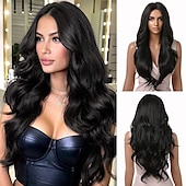 abordables Perruques Synthétiques Sans Bonnet-longue perruque rose pâle ondulée pour les femmes frange perruque cheveux synthétiques bouclés aspect naturel fibre résistante à la chaleur pour la fête quotidienne cosplay porter