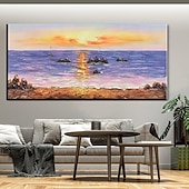cheap Landscape Paintings-Pure Hand painted Sunset Sea Sky Ocean Beach Landscape Colorful Abstract Wall Art Extra Large Panoramic Oil Painting On Canvas