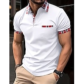 お買い得  メンズ クラシックポロ-男性用 ポロシャツ ゴルフシャツ カジュアル スポーツ クラシック 半袖 ファッション ベーシック チェック カラーブロック パッチワーク ポケット 夏 レギュラー ブラック ホワイト ルビーレッド ネイビーブルー ブルー グリーン ポロシャツ