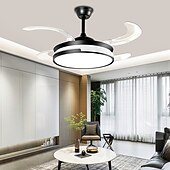 baratos Candeeiros Ventoinhas de Teto-Ventilador de teto com luzes 147&quot; led regulável 3 cores 6 velocidades cronometrando lâminas reversíveis com controle remoto, lustre de ventilador doméstico, ventilador de teto de montagem embutida de