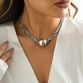 abordables Colliers-Collier Chrome Femme Punk simple Classique Mignon Mariage Rond Colliers Tendance Pour Mariage Soirée