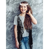 preiswerte Outfits-Hippie Retro Vintage 1960er 1970er Cosplay Kostüm Austattungen Zubehörset Wildlederweste Damen Kostüm Jahrgang Cosplay Party / Abend Maskerade Weste Karneval Schlager Outfit