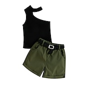 abordables Bas-Ensemble &amp; Combinaison Enfants Fille Couleur Unie Mode Patchwork École 7-13 ans Été Vert Véronèse