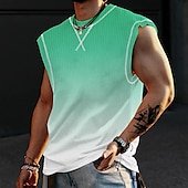 baratos Tops de ginásio-Homens Camisa Waffle Regata Waffle Malha Íntima Top de colete Sem Manga Gola Redonda Verão Gradiente Moda Designer Músculo Ao ar livre Para Noite Ginásio Rosa Azul Laranja Top Tee para Homens