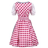 billige Dirndl-Oktoberfest Dirndl Trachtenkleader Oktoberfest / øl bayerske bayerske Wiesn Tradisjonell stil Enger Dame Tradisjonell stil klut Topp Kjole Forkle