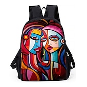 abordables Sacs à dos imprimés-Sac à dos abstrait avec portrait féminin pour adolescentes – Sac d&#039;école coloré avec imprimé artistique et grande capacité pour les filles élégantes