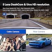 abordables DVR pour voiture-Caméra de tableau de bord azdome m550 3 canaux, caméra de tableau de bord de voiture à trois voies avant intérieur arrière, double canal 4k + 1080p avec vision nocturne gps wifi ir