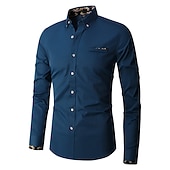 economico Camicie Button Down da uomo-Per uomo Camicia Camicie Camicia abbottonata Resistente alle rughe Camicia con bottoni Liscio Matrimonio Ufficio e carriera Nero Bianco Vino Blu reale Manica lunga Collo ripiegabile Primavera