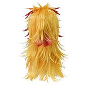 お買い得  アニメウィッグ-cosrea アニメ 煉獄杏寿郎 コスプレウィッグ ポニーテール付き 黄色 赤 女性 男性用 ハロウィンウィッグ