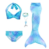 cheap Mermaid Swimsuit-Kids Girls&#039; Five Piece Mermaid Swimwear Swimwear Bikini Swimming Rainbow Cute Sexy Print Bathing Suits 3-10 Years Summer Light Blue Rose Gold