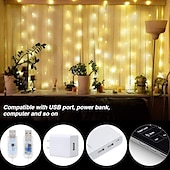 abordables Proyector de la lámpara  y proyector láser-Cortina de luces de hadas, cadena de luces, 8 modos con control remoto, luces decorativas para fiestas de Navidad, bodas, alimentadas por USB