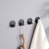 preiswerte Haken und Befestigungen-4 Stück selbstklebende Wandhaken aus Edelstahl, mattschwarz, zur Wandmontage, Handtuchhaken, Edelstahl, für Küche, Badezimmer, Bademantel, schwarze Haken, Handtuchständer, klebriger Wandhaken