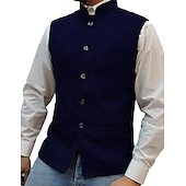 preiswerte Men&#039;s Vest-Herren Weste Nehru-Jacke Urlaub Alltagskleidung Ausgehen Mode Basic Frühling &amp; Herbst Knöpfe Polyester Bequem Einfach Einreihig Stehkragen Normale Passform Silber Wein Schwarz Blau Weste