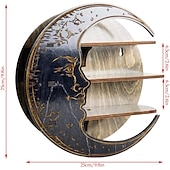 cheap Statues-Wooden Moon Shelf for Crystals, Floating Shelves Made of Wood, Display Shelf for Essential Oil, Crescent Moon Floating Shelves, Rustic Storage Shelf for Living Room, Bedroom, Bathroom