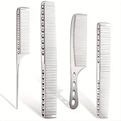baratos Pentes e escovas de cabelo-4 pçs pente de aço inoxidável profissional pente de alumínio para todos os tipos de cabelo pente de estilo de cabelo pente de corte fino pente de rabo de rato pente de desembaraçar
