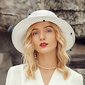 levne Party klobouky-čepice polyesterové vlákno buřinka / cloche klobouk kbelík klobouk slaměný klobouk svatební čajový dýchánek elegantní svatba s peřím krajka boční pokrývka hlavy pokrývka hlavy