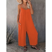 olcso alkalmi kombiné-női jumpsuit egyszínű v nyak ünnepnapi kirándulás széles lábszár laza spagetti pántos khaki 3xl nyári