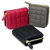 お買い得  カードホルダーとケース-女性用PUレザー短財布、女性用チェック柄財布、ヌバックカードホルダー、小さなジッパー財布、女性用コインポーチ付き