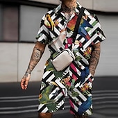 economico Set di camicie stampate da uomo-Per uomo Floreale Fenicottero Tropicale 2 pezzi Set di camicie Camicia hawaiana estiva Manica Corta Pantaloni corti Collo ripiegato Moda Streetwear Designer All&#039;aperto Streetwear Casuale Stampato