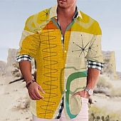 voordelige Vogels &amp; Dieren-Voor heren Geometrie Papegaai Overhemd Hawaiiaans overhemd Aloha-shirt Lange mouw Overhemd Opstaand Modieus Streetwear Ontwerper Buiten Straat Casual Blauw-Groen Zwart Geel S M L