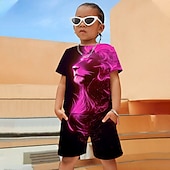 ieftine Animale 3D pentru băieți-Set îmbrăcăminte băieți, tricou și pantaloni scurți cu grafică 3D pentru animale leu, set îmbrăcăminte mânecă scurtă, imprimeuri 3D, vară primăvară, sport activ, la modă, poliester, copii 4-12 ani, activități în aer liber, stradă, vacanță, croială standar