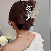 cheap Hair Styling Accessories-Butterfly Crystal Hair Claw Clips Pearl Rhinestone Golden Metal Hair Clips Large Gem Hair Jaw Clips Strong Hold Non-Slip Hair Catch Barrettes Clamps For Thick And Thin Hair Accessories For Women Girls