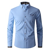 economico Camicie Button Down da uomo-Per uomo Camicia Camicie Camicia abbottonata Resistente alle rughe Camicia con bottoni Liscio Matrimonio Ufficio e carriera Nero Bianco Vino Blu reale Manica lunga Collo ripiegabile Primavera