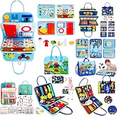 abordables Juguetes educativos-Juguetes Montessori tablero de labores de fieltro bolsa rompecabezas de educación temprana tablero de aprendizaje capacitación Montessori para niños pequeños Materiales de enseñanza Regalo de Navidad