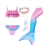 cheap Mermaid Swimsuit-Kids Girls&#039; Five Piece Mermaid Swimwear Swimwear Bikini Swimming Rainbow Cute Sexy Print Bathing Suits 3-10 Years Summer Light Blue Rose Gold