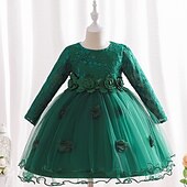 cheap Party Dresses-Kids Girls&#039; Dress Party Dress Flower Long Sleeve Special Occasion Birthday Mesh Embroidered Princess Sweet Polyester Midi Party Dress Summer Spring 4-12 Years Pink Wine Green