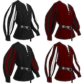 economico Cime-Retrò Vintage Punk &amp; Gotico Medievale Blusa / Camicia Mascherata Tunica Fiera del Ren Cavaliere Vichingo Crociato Con Volant Blocco di colori Per uomo Celtico Costumi da pirata Carnevale Mascherata