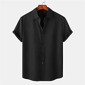 economico Casual da lavoro-Per uomo Camicia Camicia di lino Camicia in cotone e lino Camicia Estiva Camicia casual Camicia da Spiaggia Semplice Vacanza Casuale Nero Rosa Verde scuro Viola chiaro Manica Corta Bavero Estate