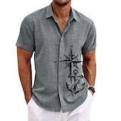 economico Camicia vintage-Per uomo Navy Ancora Vintage ▾ Camicia Camicia con bottoni Manica corta Vintage Di tendenza Originale Esterno Informale Estate Primavera Collo ripiegabile Stampa Bianco Blu Verde Cachi Grigio