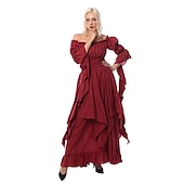 economico Vestito-Vintage Gotico Medievale Vestito Costume Cosplay Abito ispirato alla Reggenza Fiera del Ren Manica del polsino svasato Vichingo Elfico Per donna Celtico Costumi da pirata Fantasia Halloween Mascherata