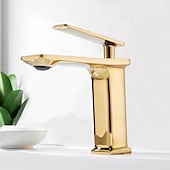 abordables Classiques-mitigeur lavabo mitigeur lavabo sur gorge, monobloc mitigeur céramique mitigeur lavabo avec flexible eau froide et eau chaude noir doré blanc chrome