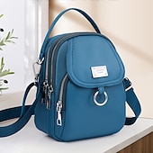 preiswerte Handtaschen und Tragetaschen-Schwarze Umhängetasche aus Nylon für Damen mit silberfarbenen Beschlägen und verstellbarem Riemen – leichte und praktische kleine Schultertasche für Reisen und den täglichen Gebrauch