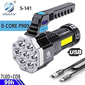 お買い得  戦術的な懐中電灯-ハイパワー 7 LED 懐中電灯トーチ穂軸サイドライトライト屋外照明 USB 充電式防水作業灯強力な集魚灯