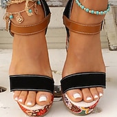 preiswerte Keilsandalen-Damen-Keilsandalen im Boho-Stil mit Blumenmuster – offenes Plateaudesign mit verstellbaren Riemen für lässige Sommeroutfits