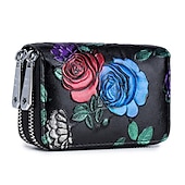 economico porta carte e custodie-portacarte da donna rfid moda portacarte in pelle crosta con doppia cerniera portafogli da donna con stampa floreale 3d di grande capacità