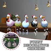 abordables Statues-Résine gros yeux poulet ornements artisanaux pied suspendu poulet pendentif décor à la maison jardin ornements en résine