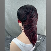 economico Parrucche di capelli veri senza cuffia-parrucca mullet parrucche taglio pixie capelli umani per le donne shaggy a strati anni &#039;70 &#039;80 &#039;90 parrucche mullet con frangia per donne nere taglio al lupo nero naturale parrucche brasiliane