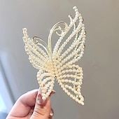 cheap Hair Styling Accessories-Butterfly Crystal Hair Claw Clips Pearl Rhinestone Golden Metal Hair Clips Large Gem Hair Jaw Clips Strong Hold Non-Slip Hair Catch Barrettes Clamps For Thick And Thin Hair Accessories For Women Girls