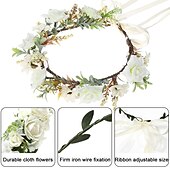abordables Accessoires de coiffure-guirlande de couronne de fleurs de feuilles - guirlande de cheveux faite à la main couronne de fleurs bandeaux de fleurs réglables pour mariage fête de mariage couronne de feuilles de fleurs (blanc