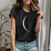 cheap Plain tee-Women&#039;s T Shirt Galaxy Moon Basic Short Sleeve Round Neck Regular Tops Casual Daily Black