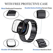 abordables Correas de reloj Fitbit-Correa de Smartwatch Compatible con Fitbit Versa 4 Sense 2 Versa 3 Sense Versa 2 Acero Inoxidable Reloj inteligente Correa con caso con herramienta de eliminación Cierre Metálico Correa Deportiva
