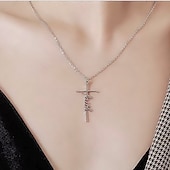 cheap Trendy Jewelry-Women&#039;s Necklace Faith Cross Jesus Stainless Steel Pendant Necklace Gold Silver Cross Necklace for Dainty Women Letters Decoration Jewelry Faith Grace Love